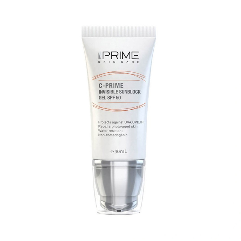 ژل ضد آفتاب بدون رنگ پرایم spf50 مدل vitaminc محافظ UVA،UVB مناسب برای انواع پوست حجم 40 میلی لیتر